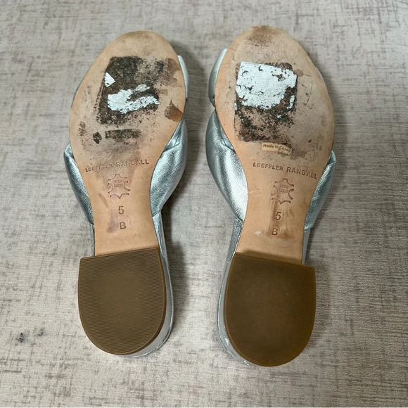 Loeffler Randall Silver Bow Knotted Slip On Leather Block Heel Sandals Sz 5 - Picture 9 of 9